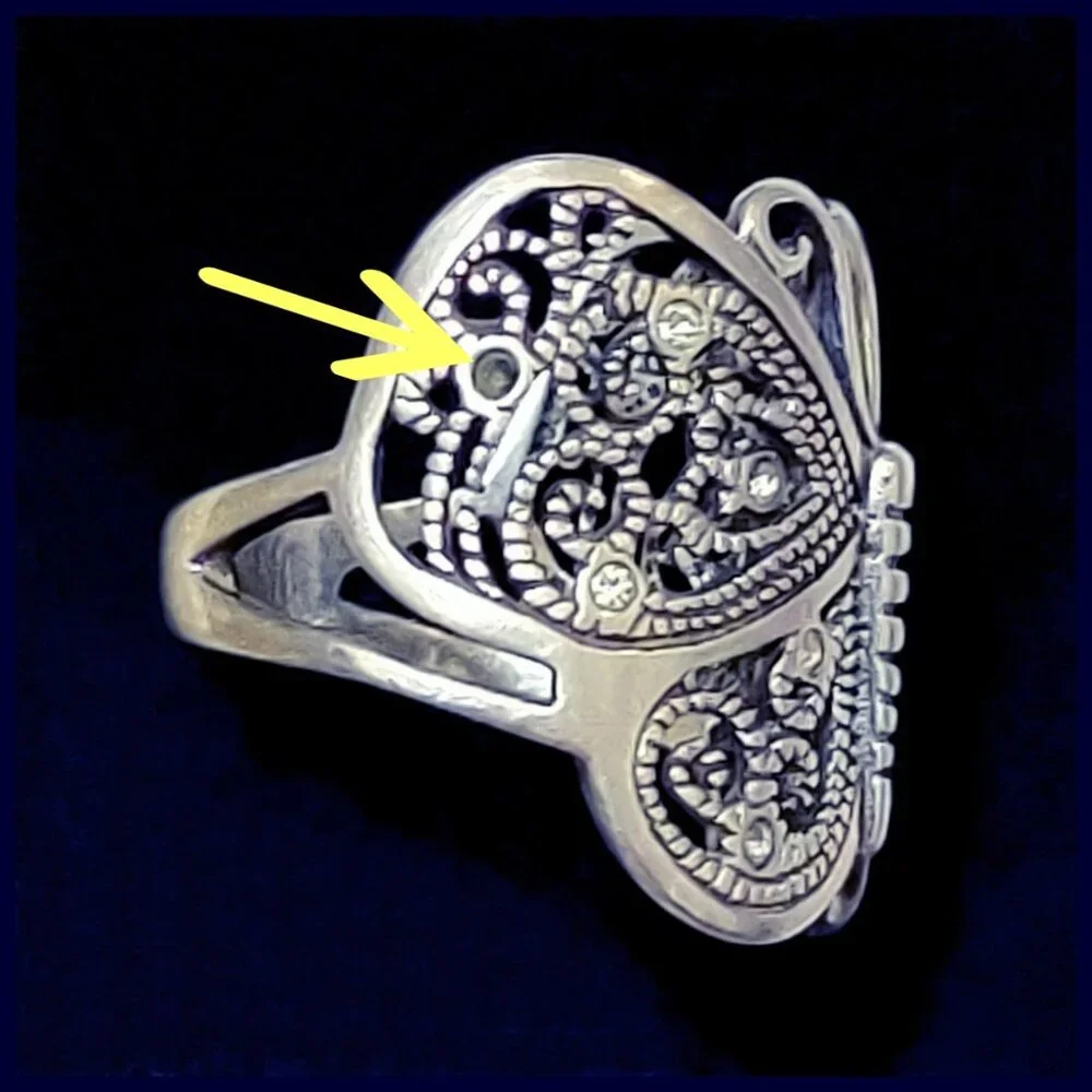 Sterling Silver 925 Filigree Butterfly Ring with CZ Accents Size 7 NV Maker Mark - Picture 9 of 9